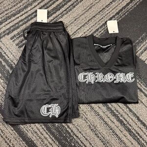 Chrome Hearts Black Mesh Jersey Set Top and Bottom Mens Large